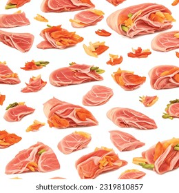 Jamon with asparagus vector graphics realistic background food pattern