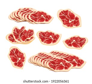 Jamon. Hamon. Traditional Spanish food. Meat. Pig leg, Isolated on white background. Eps10 vector illustration.