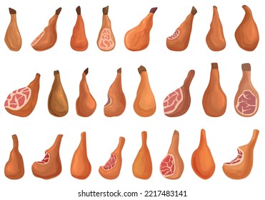 Jamon Icons Set Cartoon Vector. Ham Food. Pig Hoof