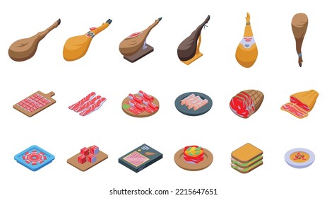 Jamon icons set isometric vector. Food ham. Pig hoof