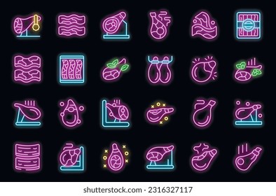 Jamon icons set outline vector. Food ham. Pig hoof neon color on black