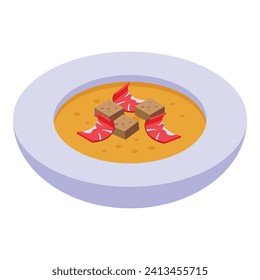 Icono de sopa de jamón vector isométrico. Cuencos de comida caliente. Pata de carne