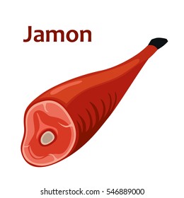 Jamon spanish ham. Dry cured pork, pig meat. Beef label, leg, steak for market, restaurant. Serrano, iberico, prosciutto.