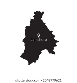Jamshoro-Karte auf Schwarz-Weiß mit Lagesymbol