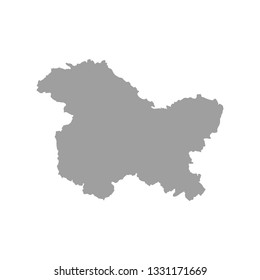 Jamu and Kashmir, India, vector map isolated on white background. High detailed silhouette illustration.