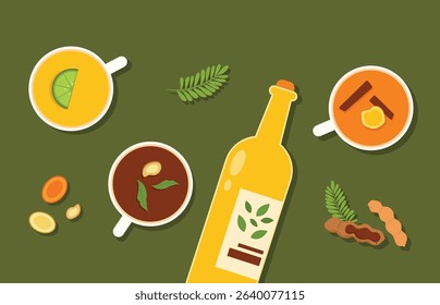 Jamu or traditional herb drinks illustration