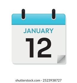 Jan 12th. January Twelfth. Calendar Page in Flat Design. Blue Vector. Time Concept. Day Illustration Symbol. Month. Daily. Date Icon.