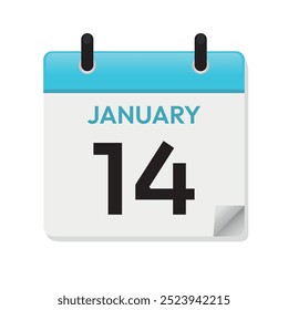 Jan 14th. January Fourteenth. Calendar Page in Flat Design. Blue Vector. Time Concept. Day Illustration Symbol. Month. Daily. Date Icon.