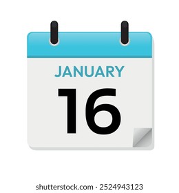 Jan 16th. January Sixteenth. Calendar Page in Flat Design. Time Concept. Day Illustration Symbol. Month. Daily. Date Icon. Blue Vector.