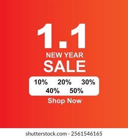 Jan 1st sale 1.1 banner January shopping day promotion template vector illustration on orange background.Special offer shop now new year sale for post social media, website, campaign