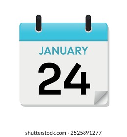 Jan 24th. January Twenty-Fourth. Calendar Page in Flat Design. Time Concept. Day Illustration Symbol. Month. Daily. Date Icon. Blue Vector.