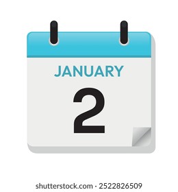 Jan 2nd. January Second. Calendar Page in Flat Design. Blue Vector. Time Concept. Day Illustration Symbol. Month. Date Icon. Daily.