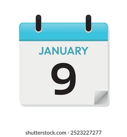 Jan 9th. January Ninth. Calendar Page in Flat Design. Blue Vector. Time Concept. Day Illustration Symbol. Month. Date Icon. Daily.