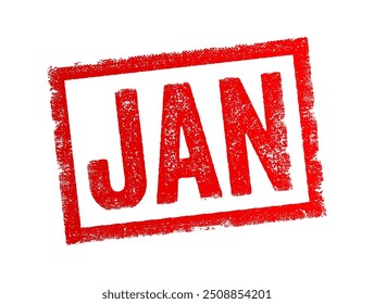 JAN is commonly used as an abbreviation for January, the first month of the year, text concept stamp