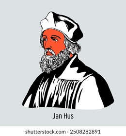 Jan Hus is a Czech preacher, thinker, and ideologist of the Czech Reformation. National hero of the Czech people. Vector illustration