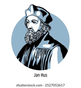 Jan Hus é um pregador, pensador e ideólogo tcheco da Reforma Tcheca. Herói nacional do povo checo. Foi padre e reitor da Universidade de Praga. Ilustração de vetor desenhada à mão