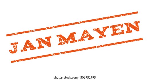 Jan Mayen watermark stamp. Text caption between parallel lines with grunge design style. Rubber seal stamp with unclean texture. Vector orange color ink imprint on a white background.