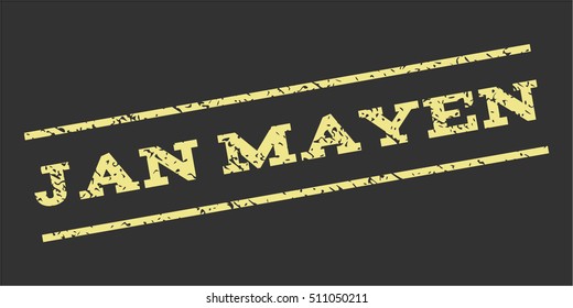 Jan Mayen watermark stamp. Text tag between parallel lines with grunge design style. Rubber seal stamp with scratched texture. Vector khaki yellow color ink imprint on a gray background.
