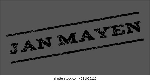 Jan Mayen watermark stamp. Text caption between parallel lines with grunge design style. Rubber seal stamp with scratched texture. Vector black color ink imprint on a gray background.