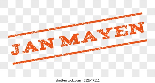 Jan Mayen watermark stamp. Text tag between parallel lines with grunge design style. Rubber seal stamp with unclean texture. Vector orange color ink imprint on a chess transparent background.