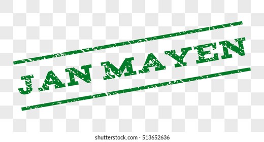 Jan Mayen watermark stamp. Text caption between parallel lines with grunge design style. Rubber seal stamp with dirty texture. Vector green color ink imprint on a chess transparent background.