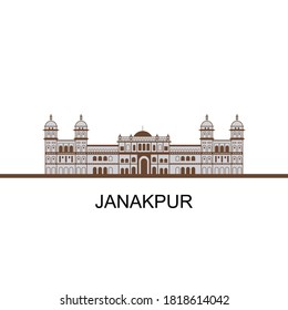 Janaki Mandir. It is a Hindu temple in Janakpur in the Mithila region of Nepal. The most important example of the Rajput architecture in Nepal. Beautiful design architecture. Travel guide theme.