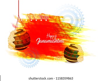 Janamashtami Celebration Background Card Designs With Hanging Pot With Full Of Butter.