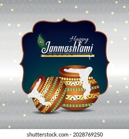 Janamashtami Celebration Greeting Card With Makhan Mataki