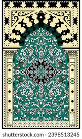 Janamaz Muslim Prayer Rug, Mat, Carpet Dark Brown background with  floral design