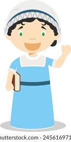 Jane Austen cartoon character. Vector Illustration. Kids History Collection.