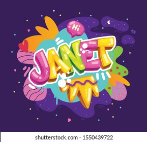 Janet color illustration. vector girls inscription graffiti style