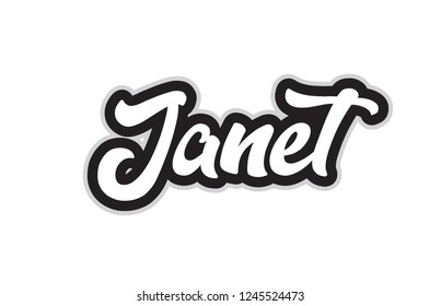 janet hand written word text for typography design in black and white color. Can be used for a logo, branding or card