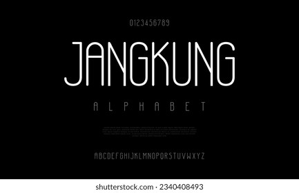Jangkung creative modern urban alphabet font. Digital abstract moslem, futuristic, fashion, sport, minimal technology typography. Simple numeric vector illustration