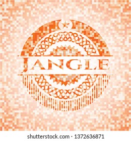 Jangle orange tile background illustration. Square geometric mosaic seamless pattern with emblem inside.