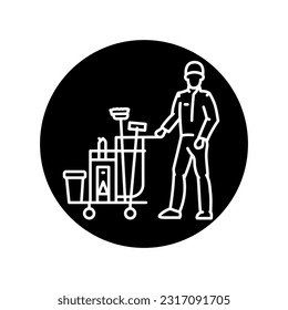 Janitor schwarze Linie Symbol. Reinigungsfirma. Piktogramm für Webseiten, mobile App, Promo.