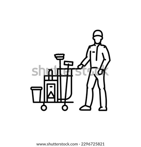 Janitor black line icon. Cleaning company. Pictogram for web page, mobile app, promo.