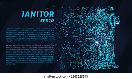 The janitor of the blue points of light. The janitor of the particles. Vector illustration