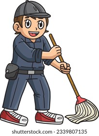  Janitor Cleaning Cartoon Colored Clipart 