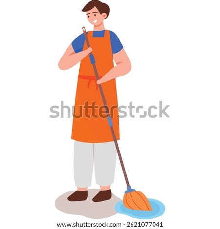 janitor cleaning floor in bakery vector icon isolated on white