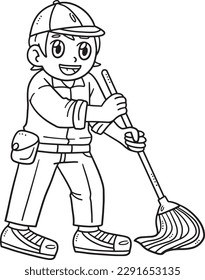  Janitor Cleaning Isolated Coloring Page for Kids