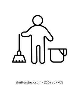 Janitor icon Black and white outline vector