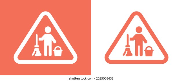 Janitor Icon. Sweeper Working Sign. Person With Mop And Bucket Icon Vector Illustration