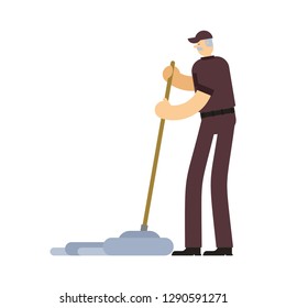 Janitor with mop. service worker man. Cleaner man. swabber