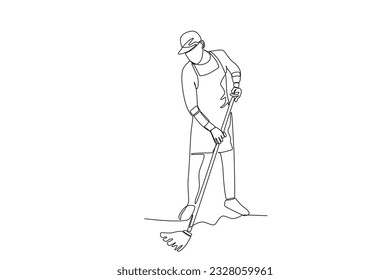 A janitor mopped the floor. Cleaning service one-line drawing