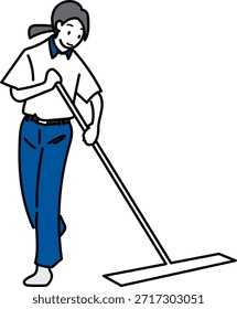 Janitor mopping the floor, simple cartoon illustration