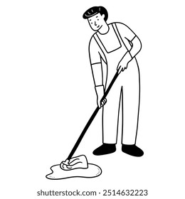 Janitor service, cleaning service profession hand drawn illustration vector
