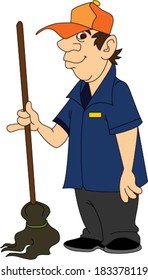 Janitor Standing with Mop