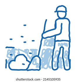 vector de icono de esbozo de barrido de janitor. Señal de barrido de la línea de doodle azul dibujada a mano. ilustración de símbolo aislado