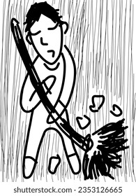 a janitor was sweeping the floor