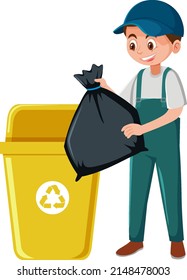 Janitor taking out garbage illustration